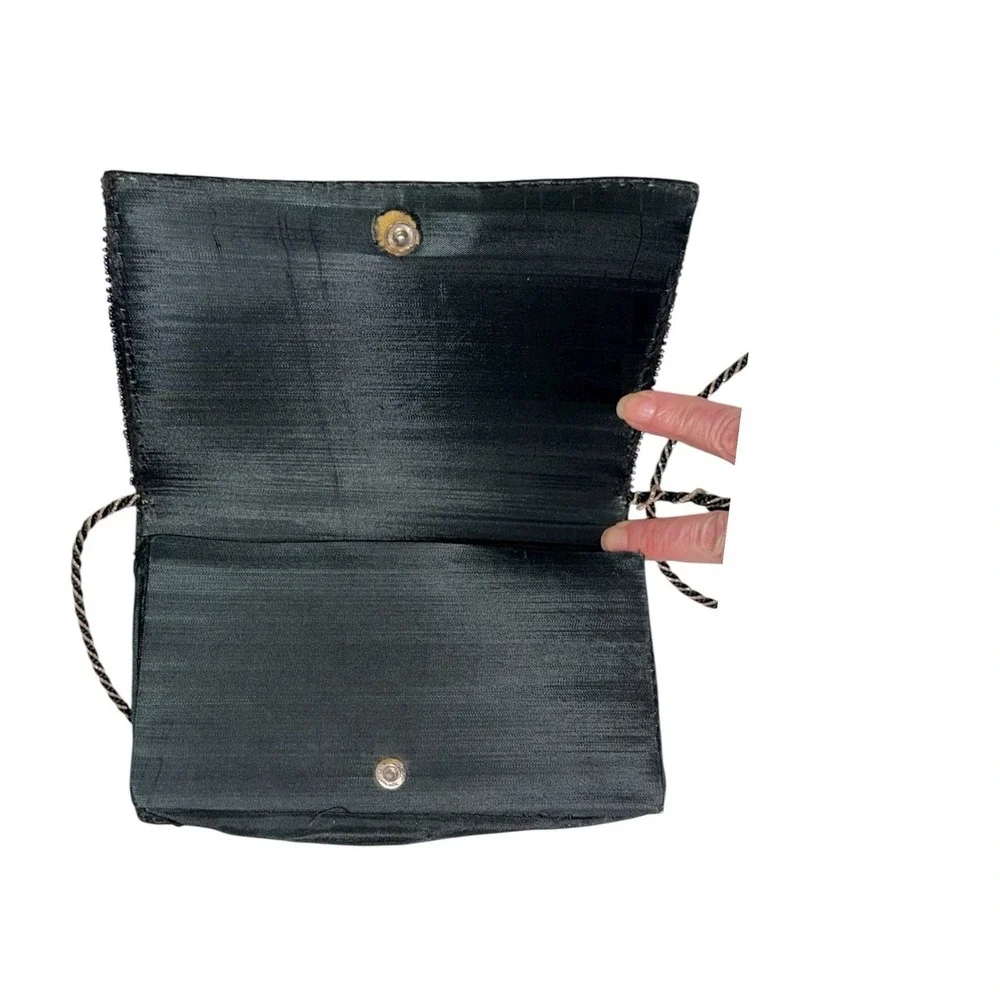 Vintage Sequin Geometric Evening Bag – Metallic‎ Arcs & Rope Strap